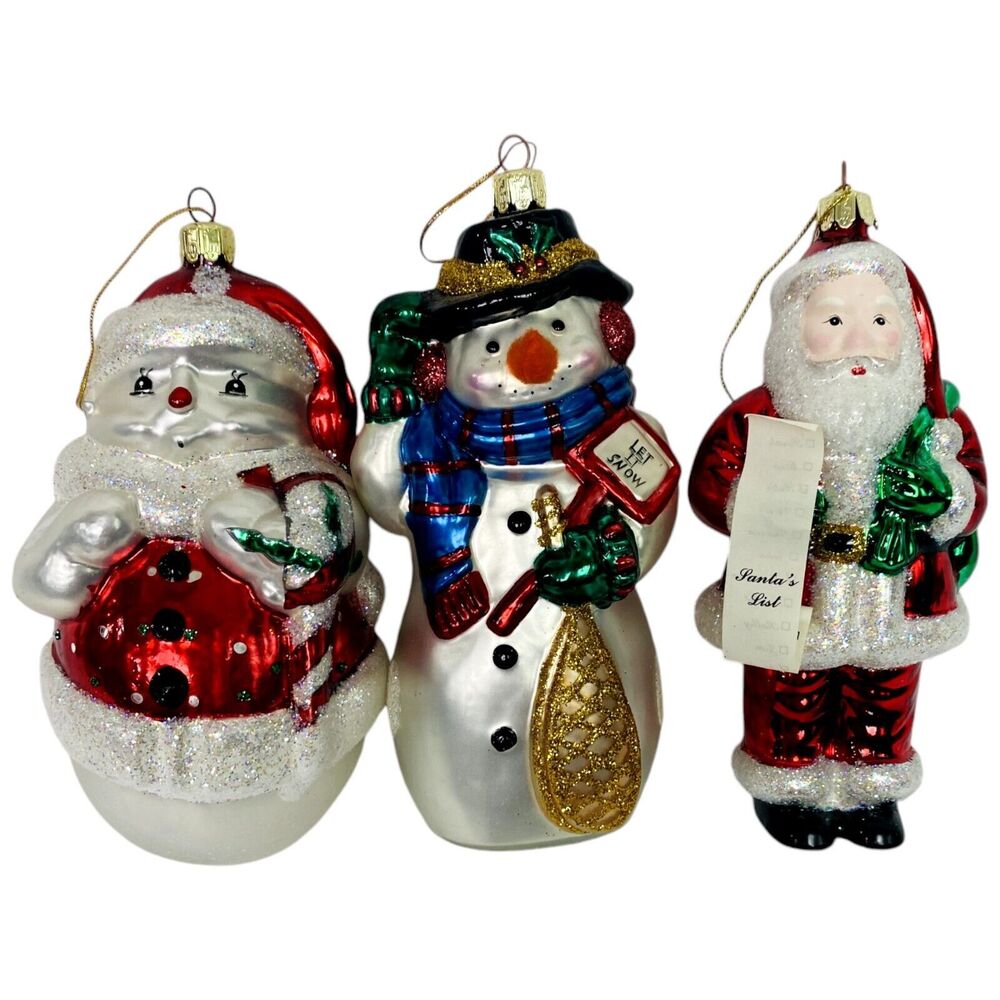 European Style Blown Glass Christmas Tree Ornaments Santa Claus Snowman Holiday - Picture 2 of 16